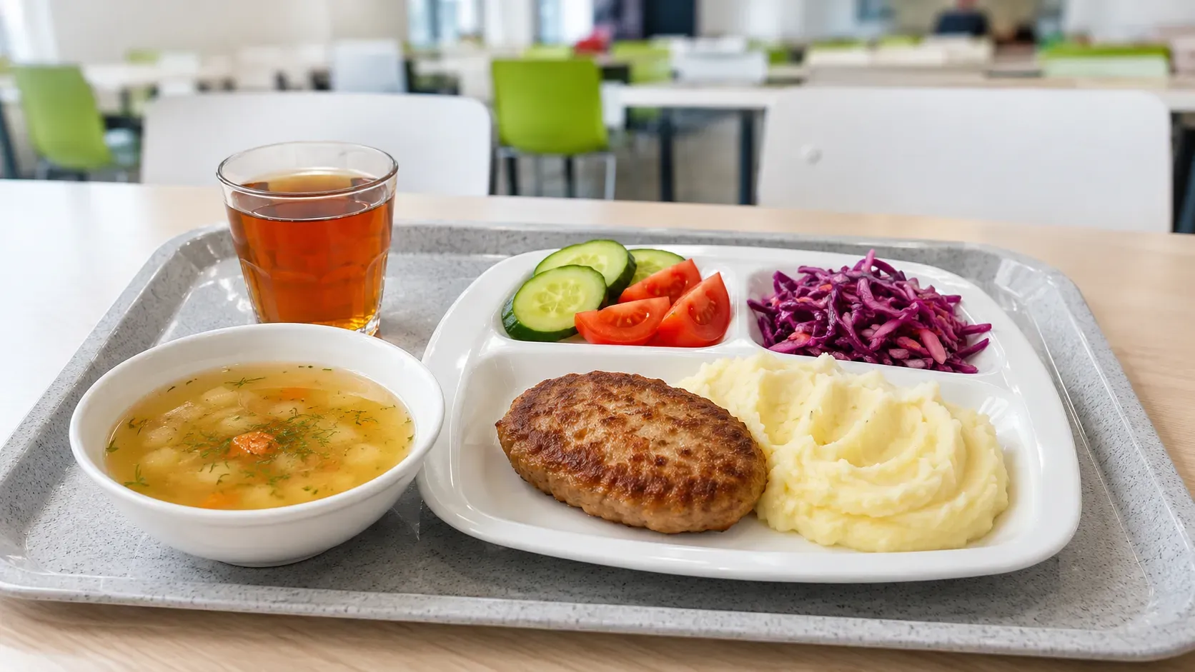 Balanced lunch for kindergarten and primary students at Miras Almaty