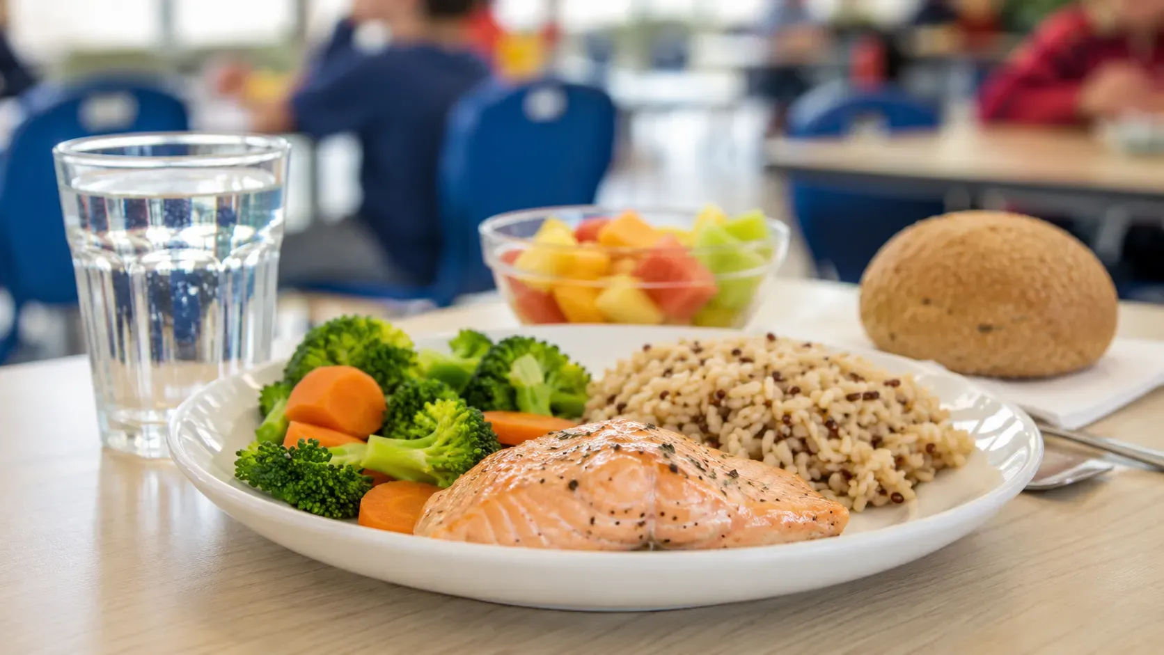 Balanced lunch for middle and high school students at Miras Almaty